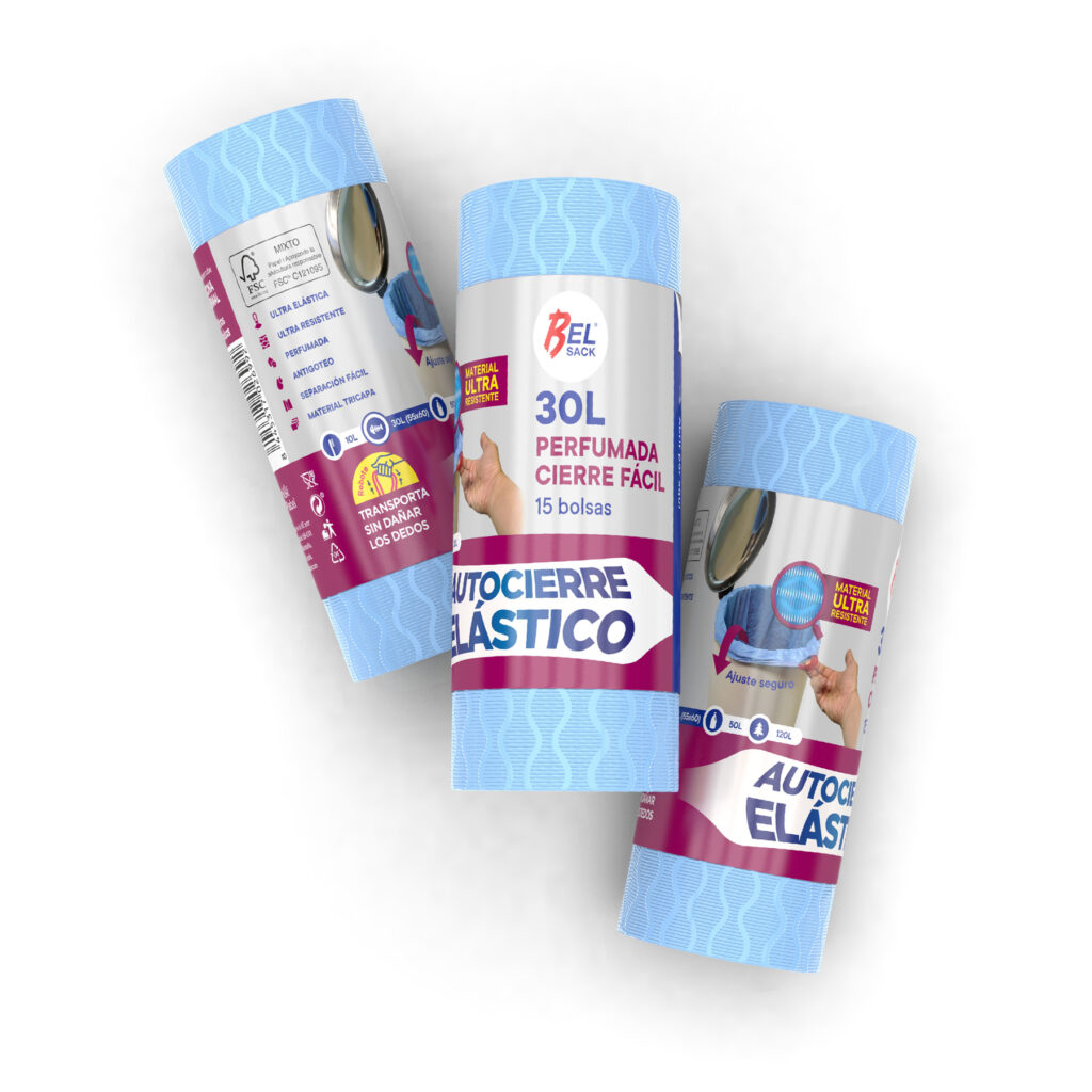 Belsack Elastic - Bolsas de basura con autocierre elástico que reduce el dolor al transportar residuos.